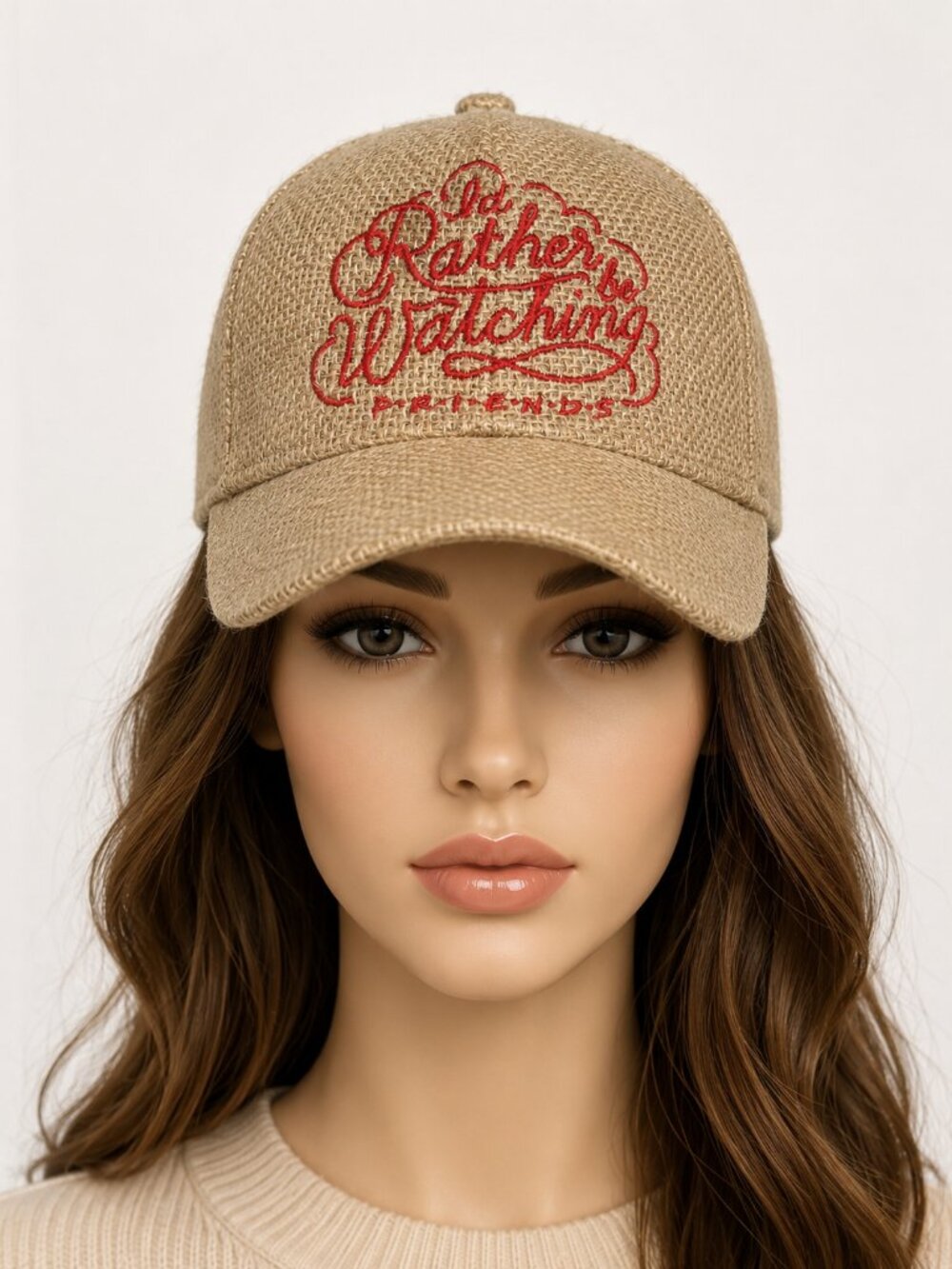 Friends I'd Rather Be Watching Friends Straw Hat Tan Adjustable Cap NWT